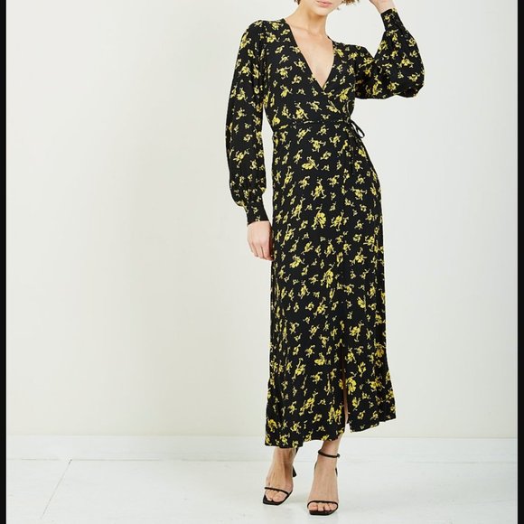 GANNI MAXI Printed Crepe Waist Tie Wrap Dress - Picture 4 of 7